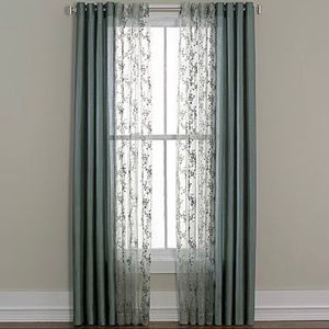 Cindy Crawford Style Meridian Sheer Embroidered Curtains six 84” grommet panels